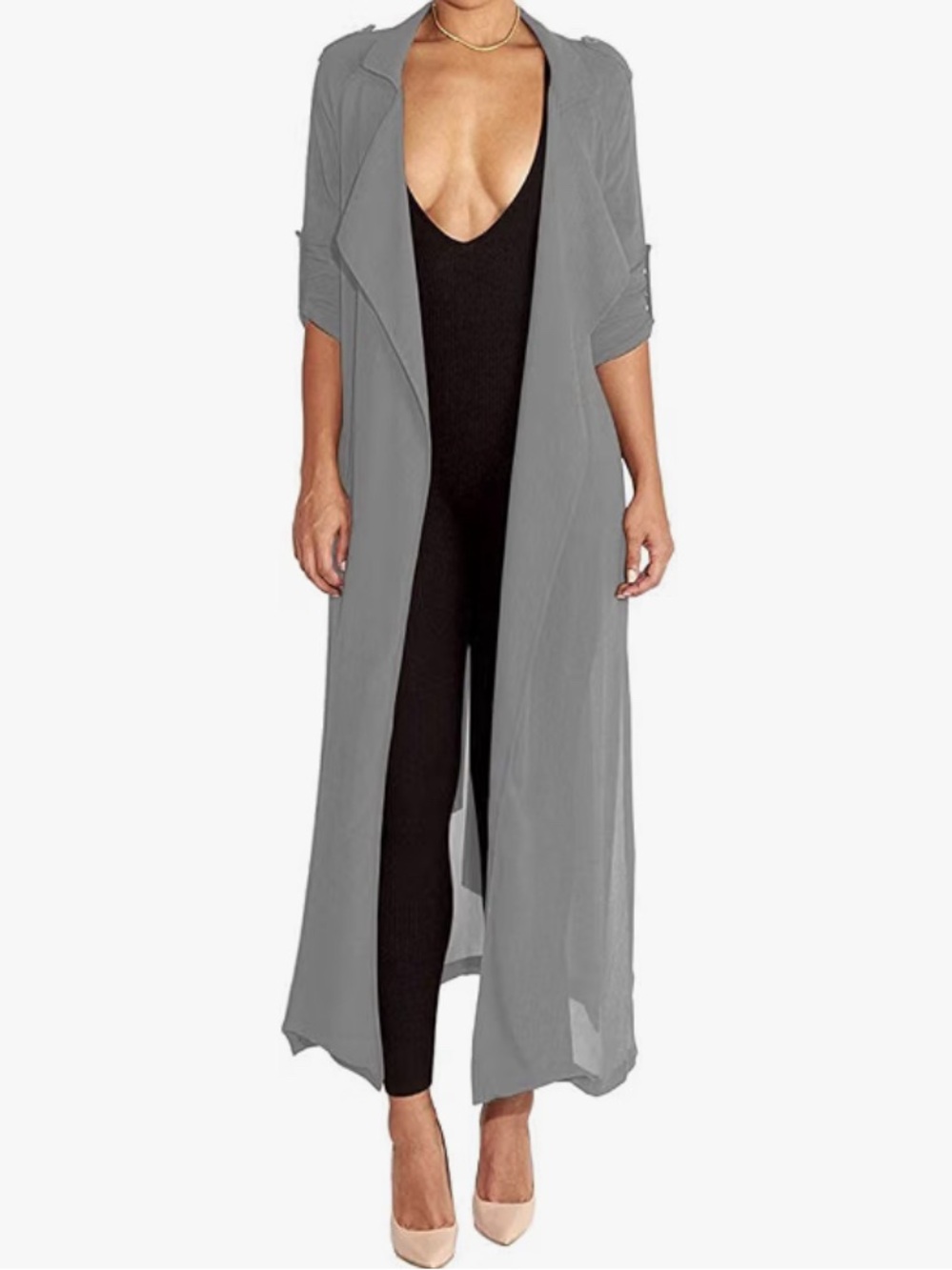 Women's Long Sleeve Chiffon Lightweight Maxi Sheer Duster Cardigan